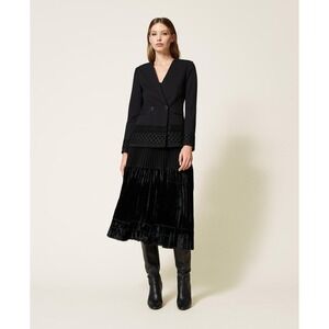 NWT TWINSET Milano Black Blazer Jacket Double Breasted Embroidered Sz IT 44 US M